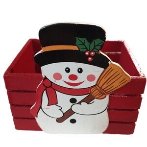 Festive Snowman Red Wooden Holder